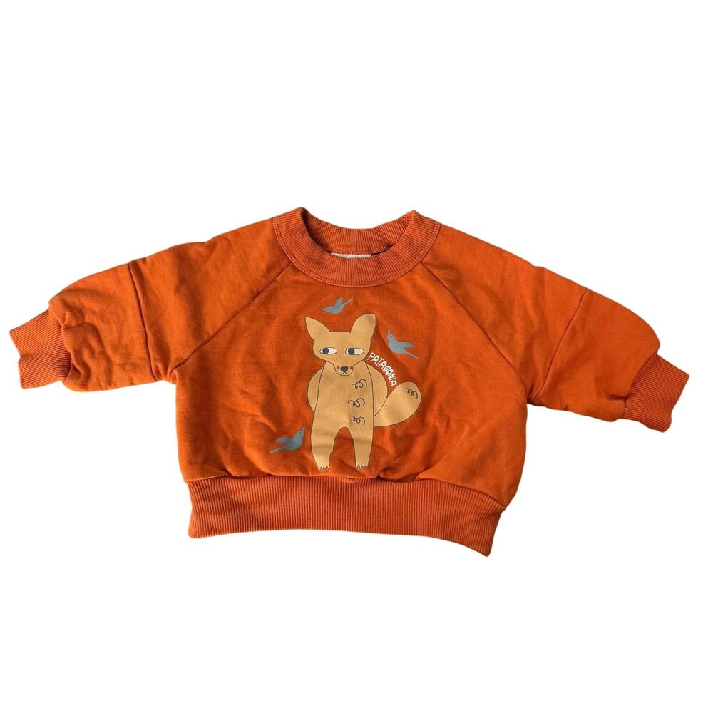 Patagonia Baby Crew Sweatshirt in the orange Fox Fly design 3-6 Months